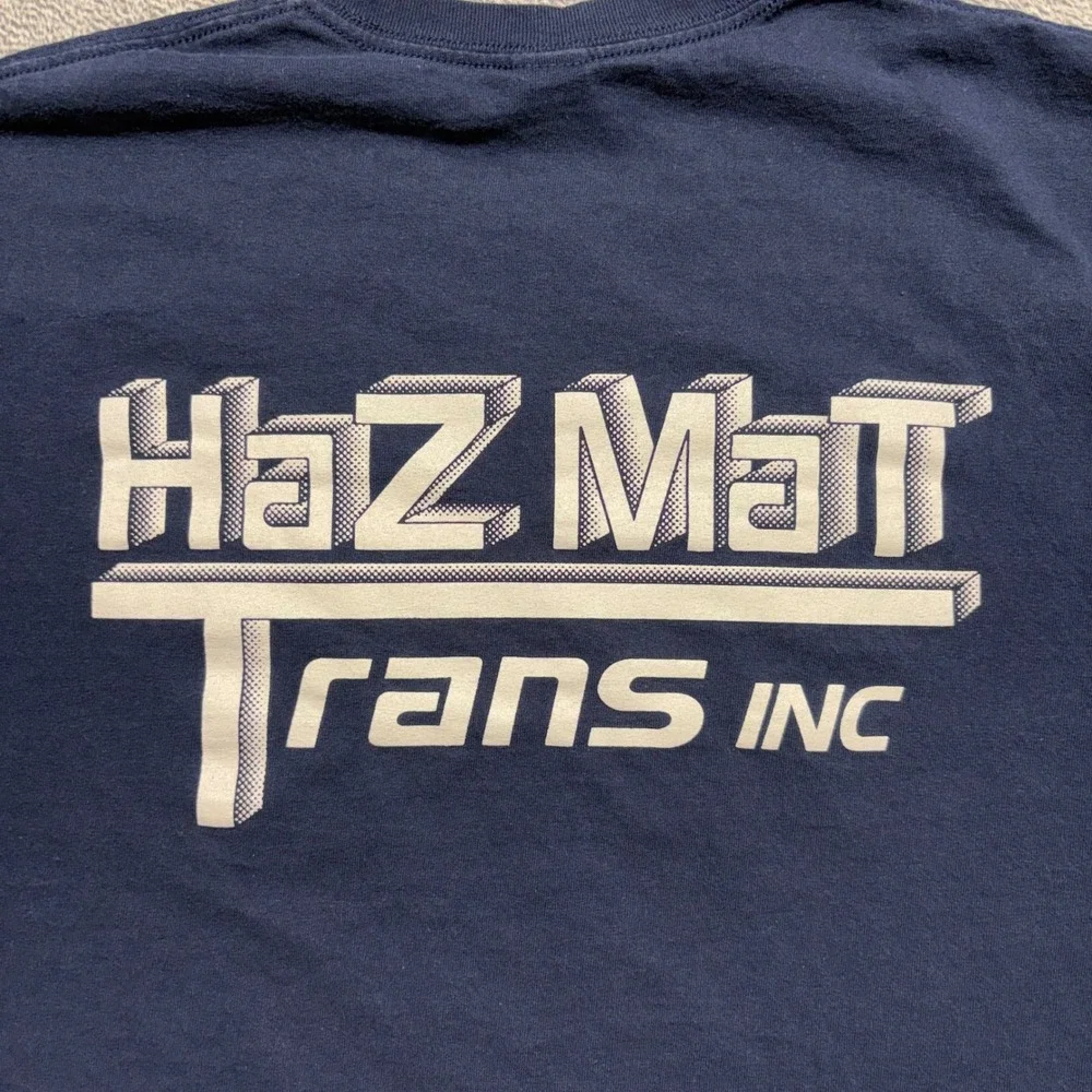 Gildan Pocket T-Shirt Mens 2XL‎ Navy Blue Good HazMat Trans Inc Graphic Tee